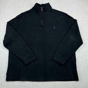Vintage Polo Ralph Lauren 1/4 Zip Mock Neck Sweater Men XL Black Cotton Preppy